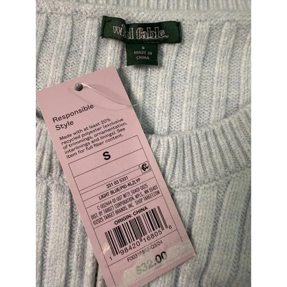 Wild Fable Womens Light Blue Ribbed Zip Up Cropped Sweater Long Sleeve Size S - Picture 9 of 10